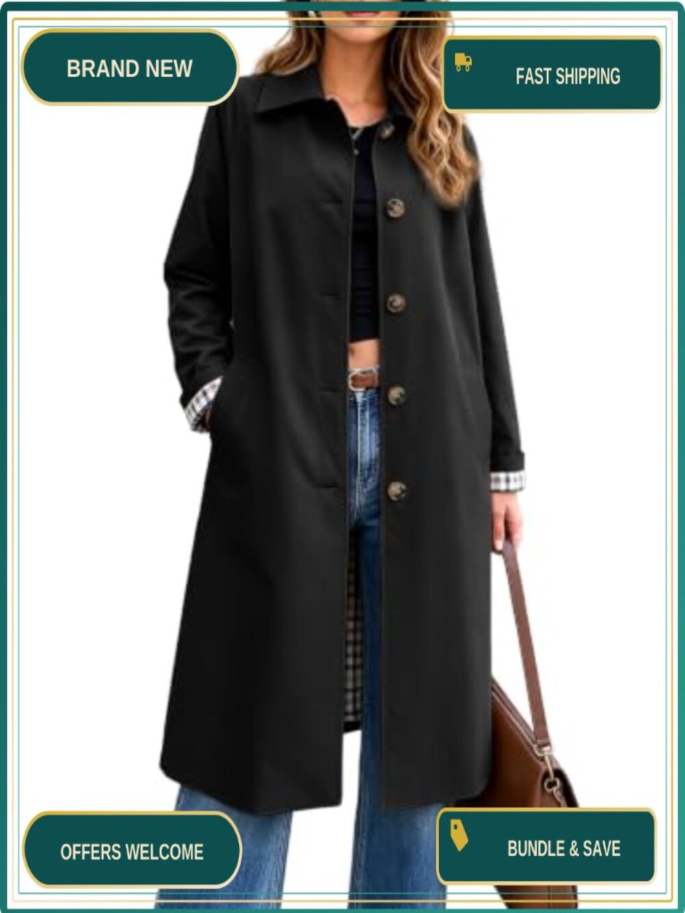 Womens Long Trench Coat Windproof Oversized Polyester Fall Jacket